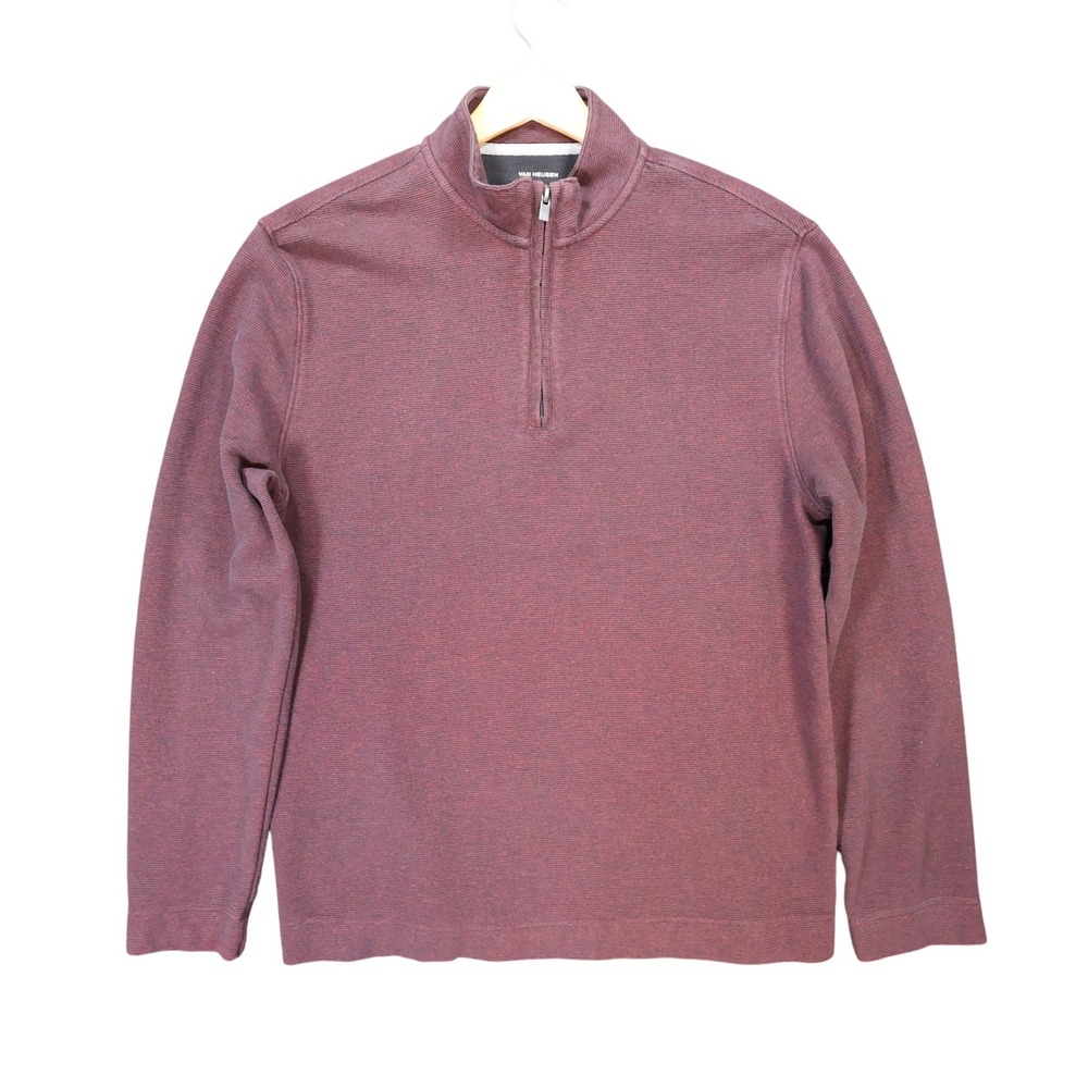 Van Heusen Pullover Mens M Burgundy‎ Excellent Quarter Zip Ribbed Knit